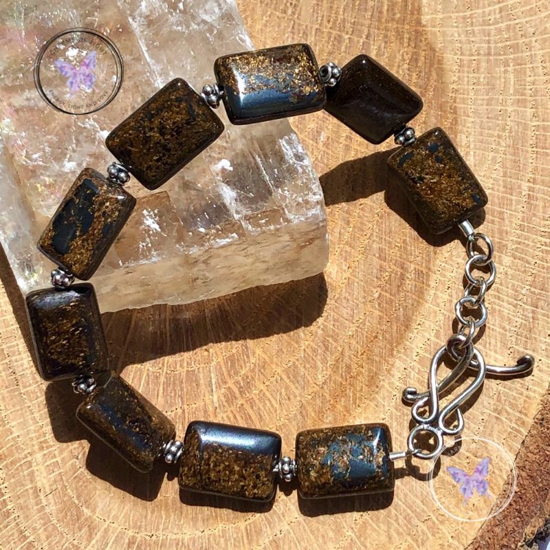 Bronzite Rectangles Bracelet With Silver Toggle Clasp